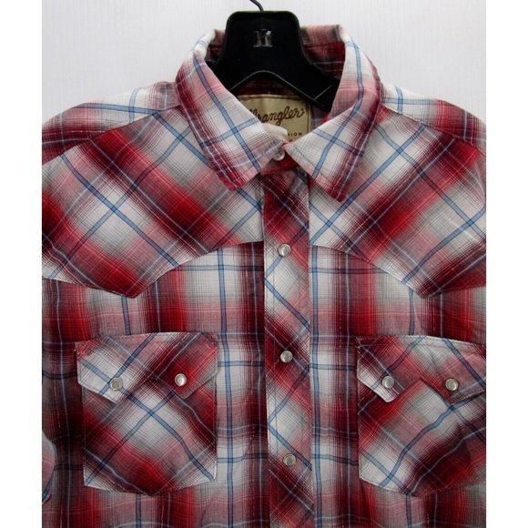 Wrangler Shirt Medium White Western Pearl Snap Plaid Cowboy Outdoor * - Picture 2 of 10